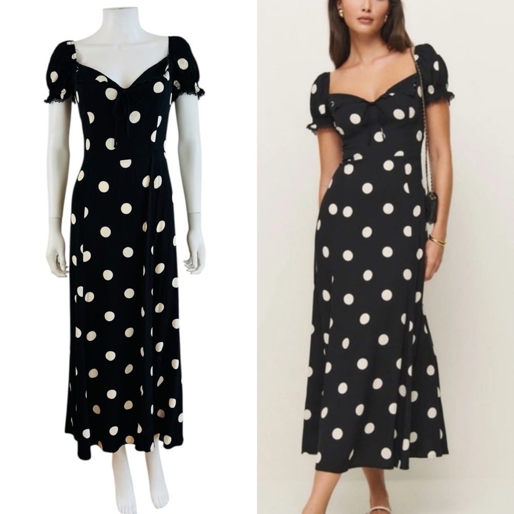 Reformation Black and White Polka Dot Midi Dress